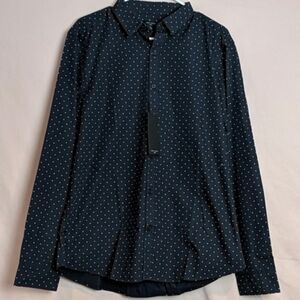 New Look Polka Dot White and Navy Blue Button Up Long Sleeve Shirt size Large